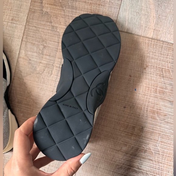 2017 Chanel CC Logo sock silver black knit sneakers slip on shoes bag jacket 39 - Picture 5 of 7